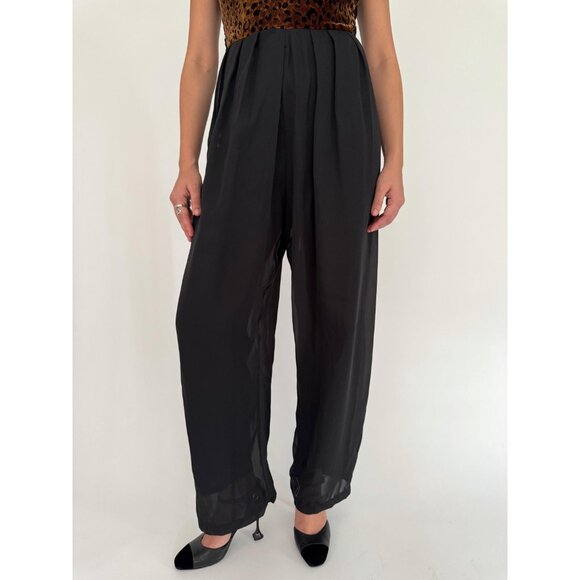90s vintage animal leopard print funky fuzzy velvet sheer pant jumpsuit pantsuit - Picture 6 of 10